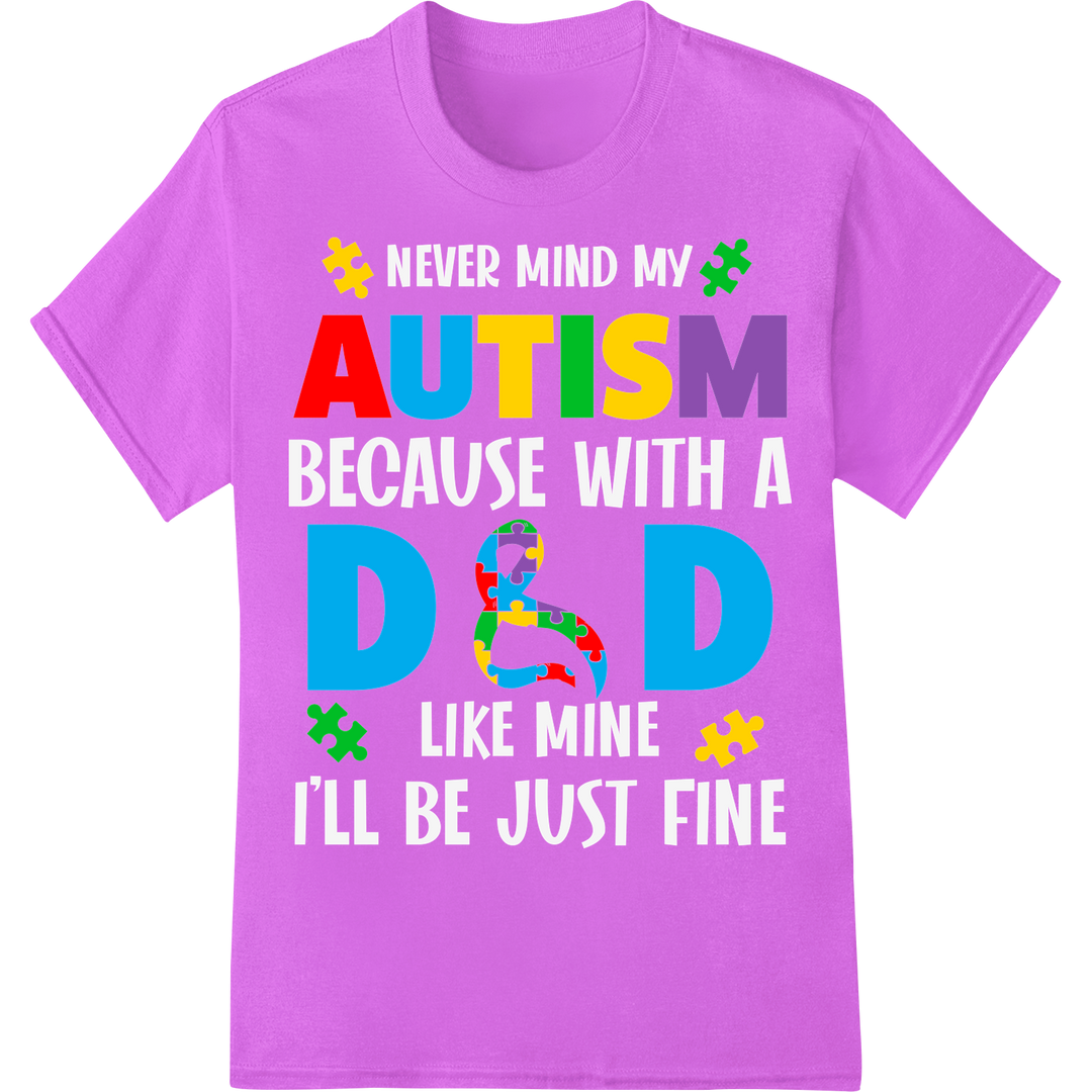 Autism Dad Colorful Puzzle Awareness Heat Transfer Print on purple shirt - SUPERDTF-DTF Prints-DTF Transfers-Custom DTF Prints