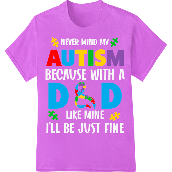 Autism Dad Colorful Puzzle Awareness Heat Transfer Print on purple shirt - SUPERDTF-DTF Prints-DTF Transfers-Custom DTF Prints