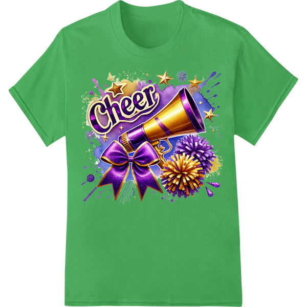 Cheer in the New Year with Vibrant Purple and Gold on green shirt - SUPERDTF-DTF Prints-DTF Transfers-Custom DTF Prints