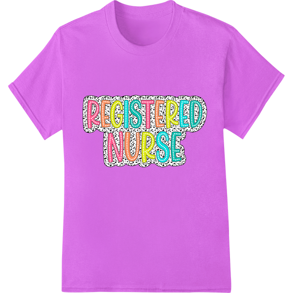 Playful Patterned 'Registered Nurse' DTF Heat Transfer on purple shirt - SUPERDTF-DTF Prints-DTF Transfers-Custom DTF Prints