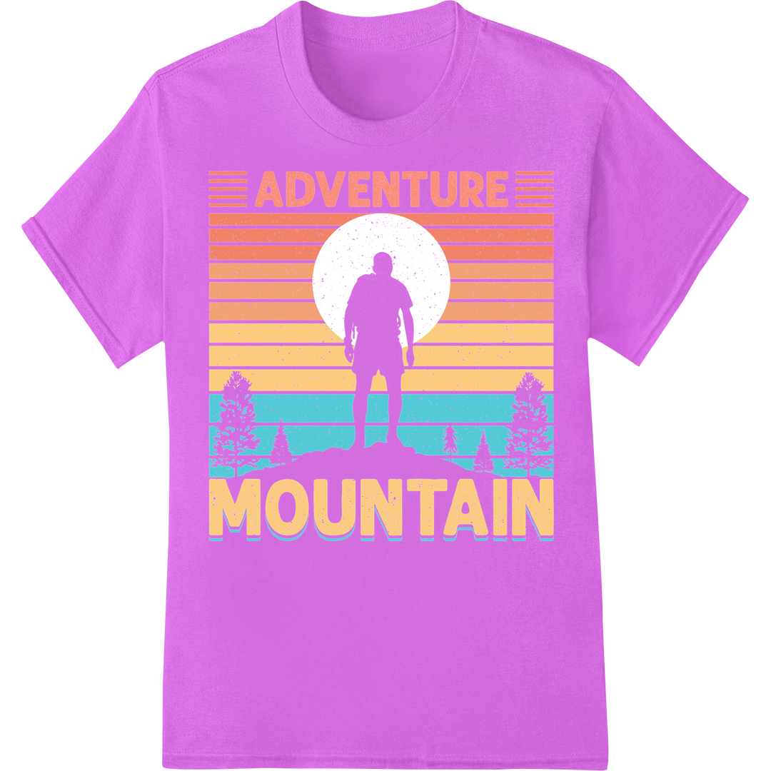 Retro Adventure Mountain DTF Print Heat Transfer on purple shirt - SUPERDTF-DTF Prints-DTF Transfers-Custom DTF Prints