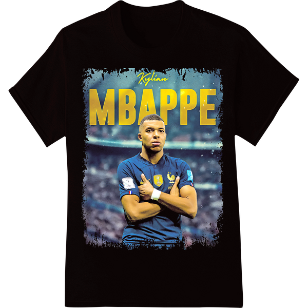 Kylian Mbappé: Soccer Superstar DTF Print Heat Transfer on black shirt - SUPERDTF-DTF Prints-DTF Transfers-Custom DTF Prints