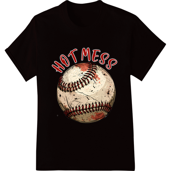 Edgy 'Hot Mess' Baseball Grunge DTF Print Heat Transfer on black shirt - SUPERDTF-DTF Prints-DTF Transfers-Custom DTF Prints