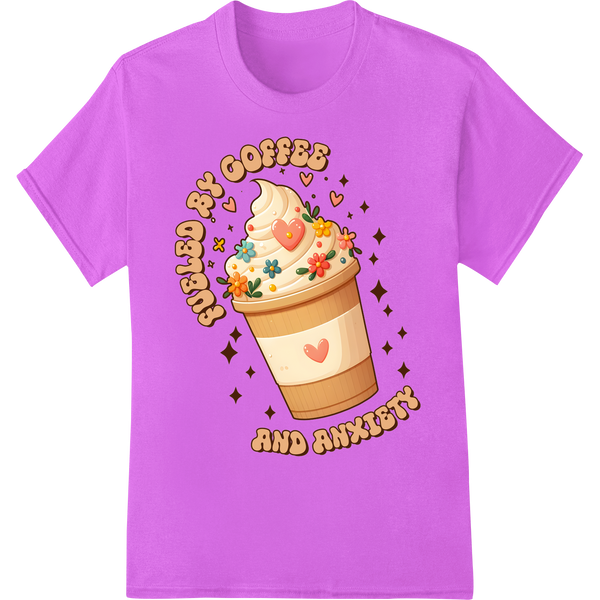 Retro Espresso Anxiety: DTF Print for Mental Health on purple shirt - SUPERDTF-DTF Prints-DTF Transfers-Custom DTF Prints