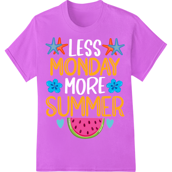 Retro Summer Vibes: Fun 'Monday Summer' DTF Print Transfer on purple shirt - SUPERDTF-DTF Prints-DTF Transfers-Custom DTF Prints