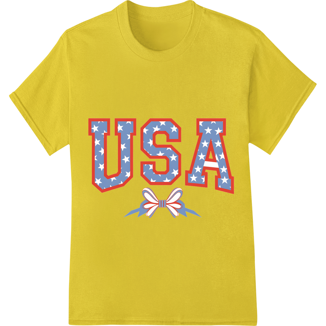 Star-Spangled USA: Patriotic 4th of July DTF Print Transfer on yellow shirt - SUPERDTF-DTF Prints-DTF Transfers-Custom DTF Prints