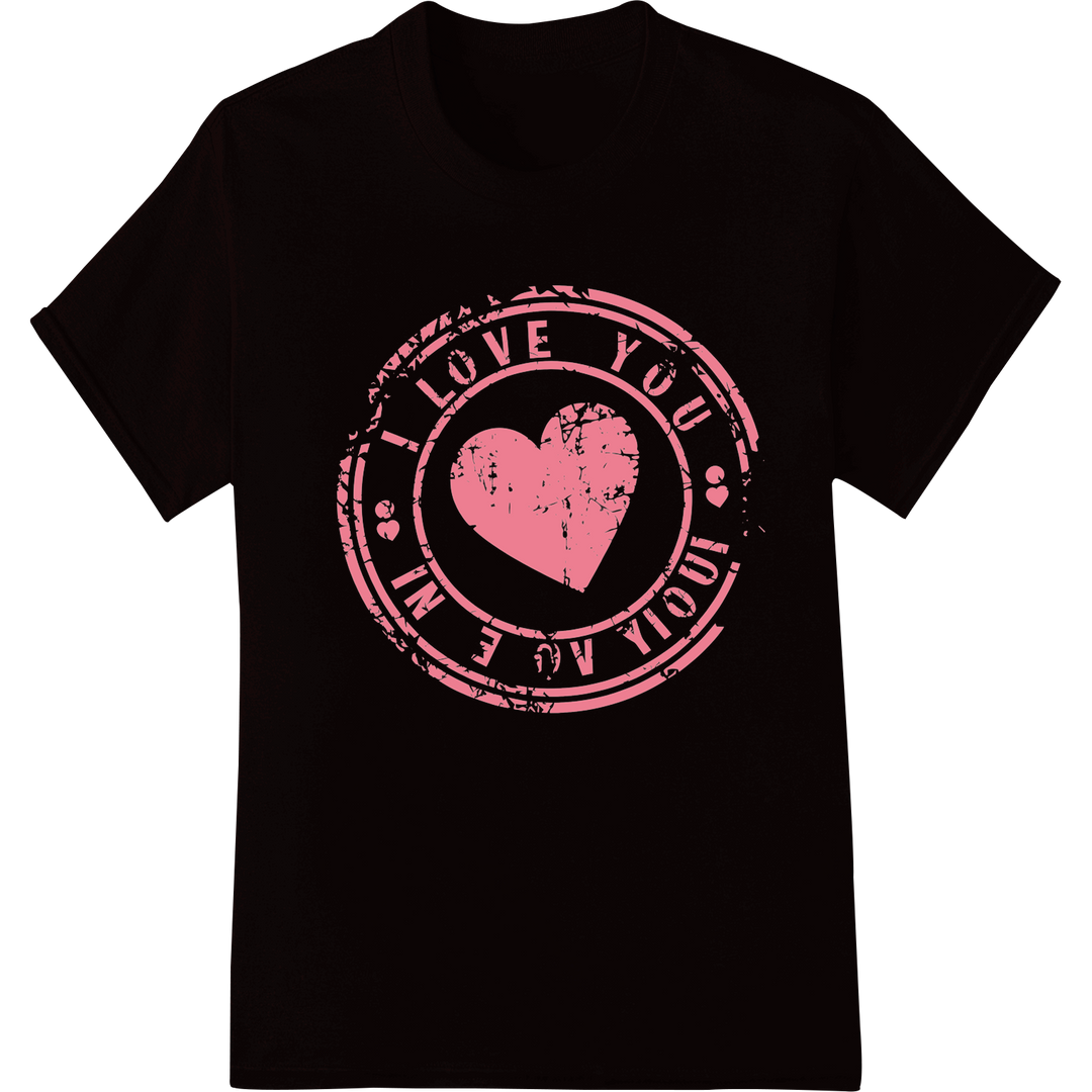 Vintage 'I Love You' Heart Stamp DTF Print for Valentine's on black shirt - SUPERDTF-DTF Prints-DTF Transfers-Custom DTF Prints