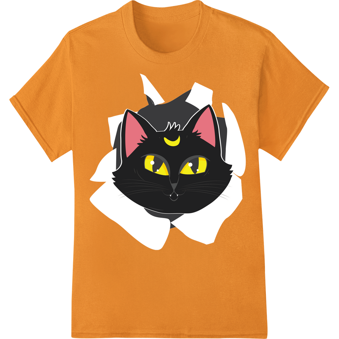 Spooky Crescent Moon Cat Halloween DTF Print Heat Transfer on orange shirt - SUPERDTF-DTF Prints-DTF Transfers-Custom DTF Prints