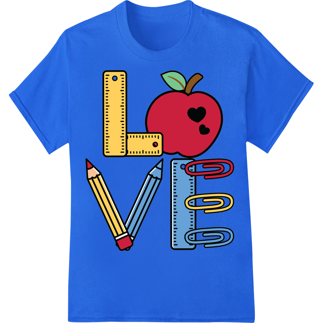 Adorable Apple Heart DTF Print for Teacher Valentine Gift on blue shirt - SUPERDTF-DTF Prints-DTF Transfers-Custom DTF Prints