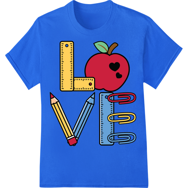 Adorable Apple Heart DTF Print for Teacher Valentine Gift on blue shirt - SUPERDTF-DTF Prints-DTF Transfers-Custom DTF Prints