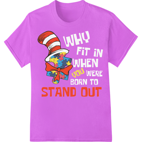 Stand Out for Autism Awareness | Vibrant Puzzle Piece DTF Print on purple shirt - SUPERDTF-DTF Prints-DTF Transfers-Custom DTF Prints