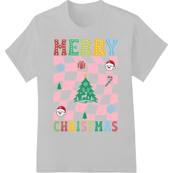 Retro Christmas Cheer: Playful Santa & Trees DTF Print on white shirt - SUPERDTF-DTF Prints-DTF Transfers-Custom DTF Prints