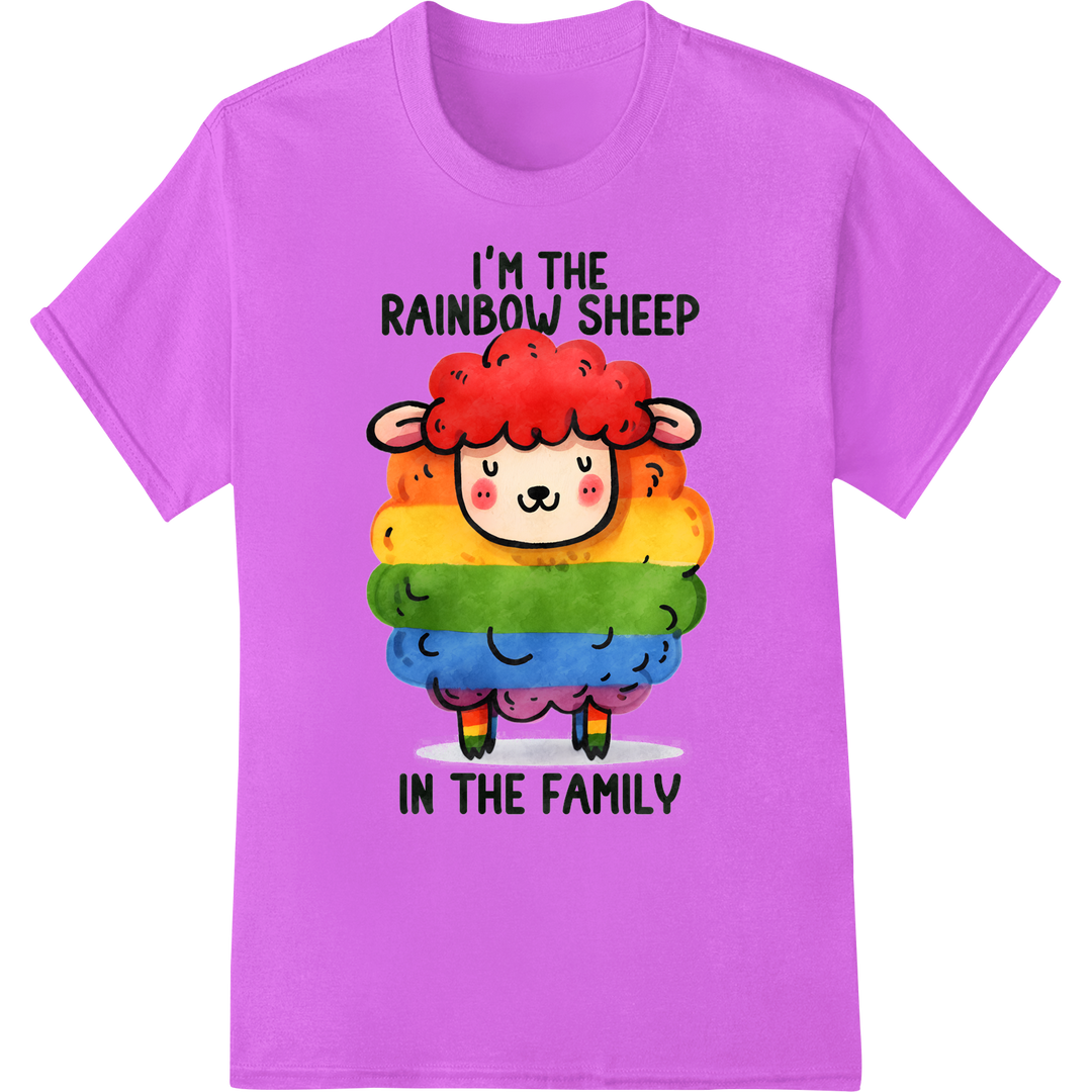 Rainbow Sheep Family Pride DTF Heat Transfer Print on purple shirt - SUPERDTF-DTF Prints-DTF Transfers-Custom DTF Prints