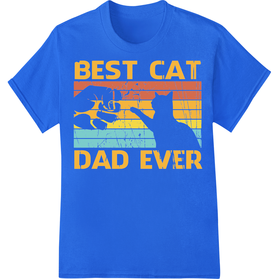 Vintage Best Cat Dad Ever DTF Print Heat Transfer Retro on blue shirt - SUPERDTF-DTF Prints-DTF Transfers-Custom DTF Prints