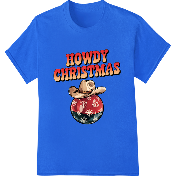 Howdy Christmas: Rustic Western Holiday DTF Print Transfer on blue shirt - SUPERDTF-DTF Prints-DTF Transfers-Custom DTF Prints