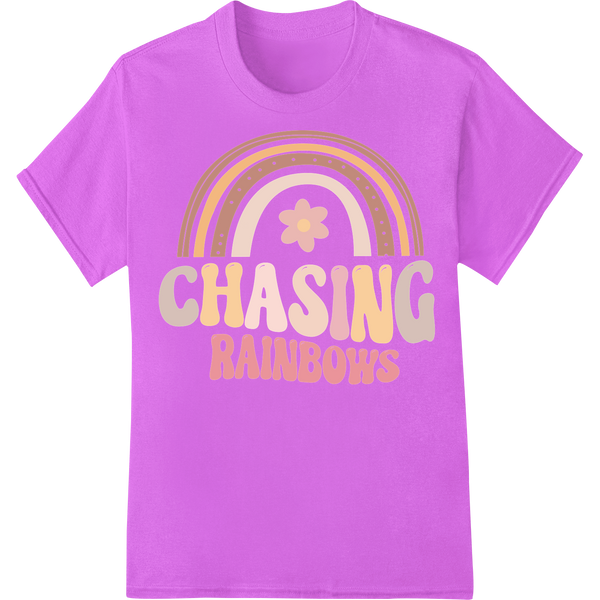 Chasing Rainbows: Boho Flower Print for Magical Style on purple shirt - SUPERDTF-DTF Prints-DTF Transfers-Custom DTF Prints