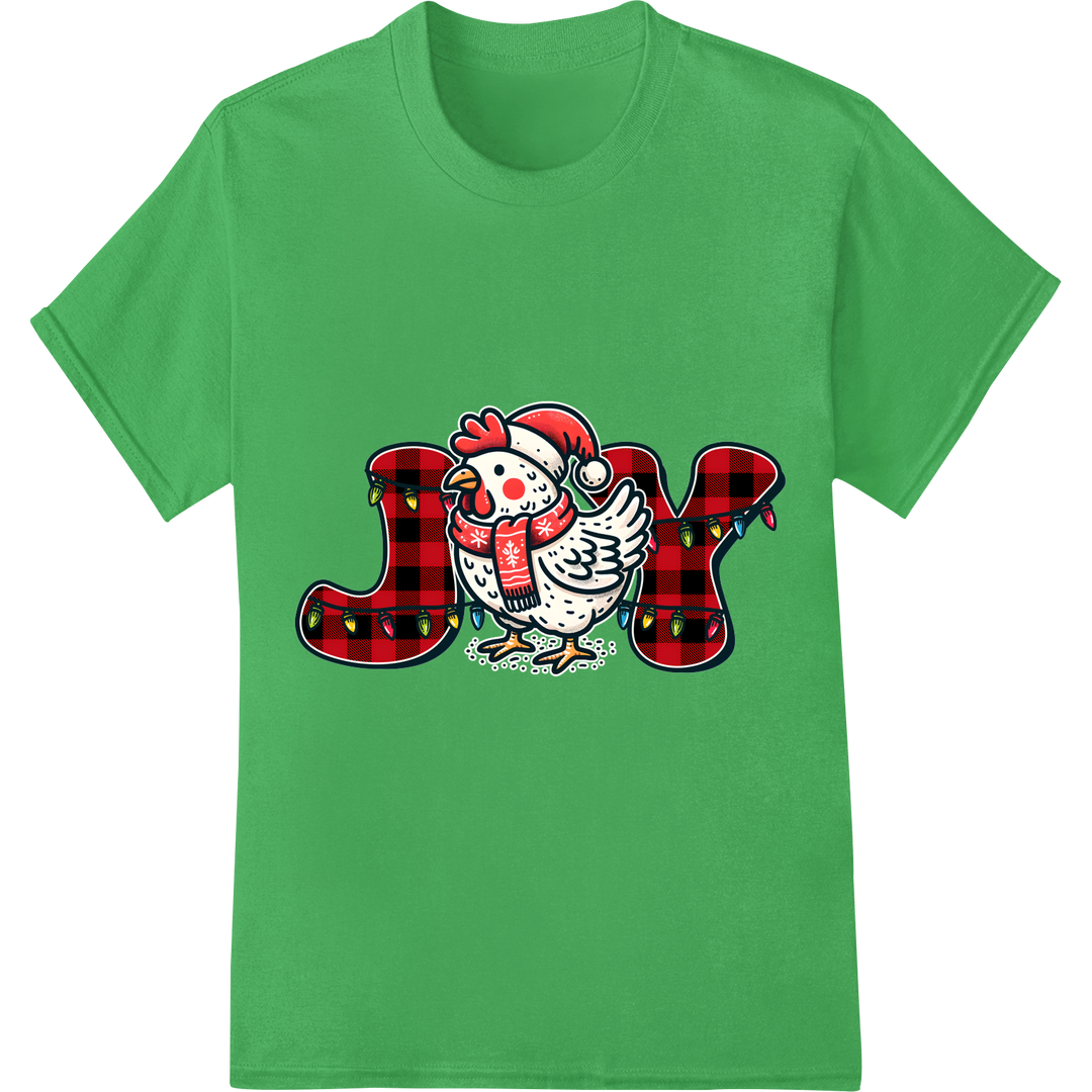 Festive Christmas Chicken Joy DTF Print Heat Transfer on green shirt - SUPERDTF-DTF Prints-DTF Transfers-Custom DTF Prints