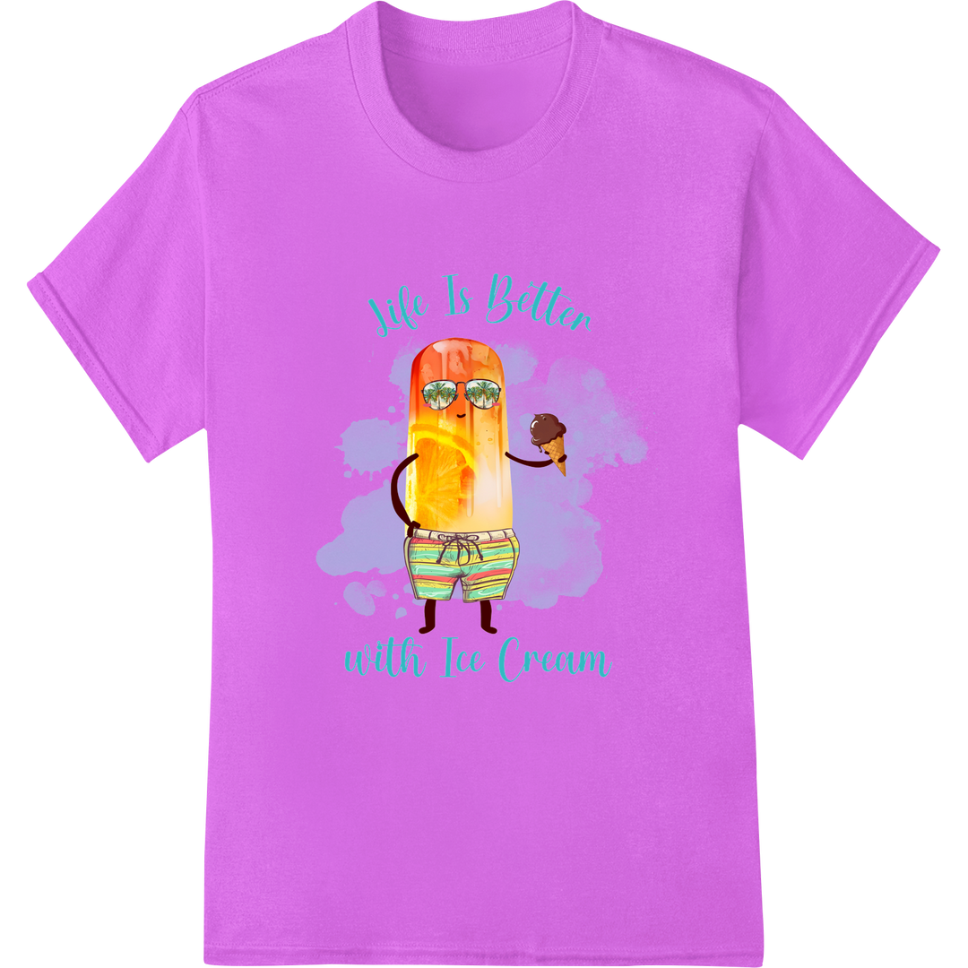 Smile and Chill with Our 'Life Is Better with Ice Cream' Print on purple shirt - SUPERDTF-DTF Prints-DTF Transfers-Custom DTF Prints