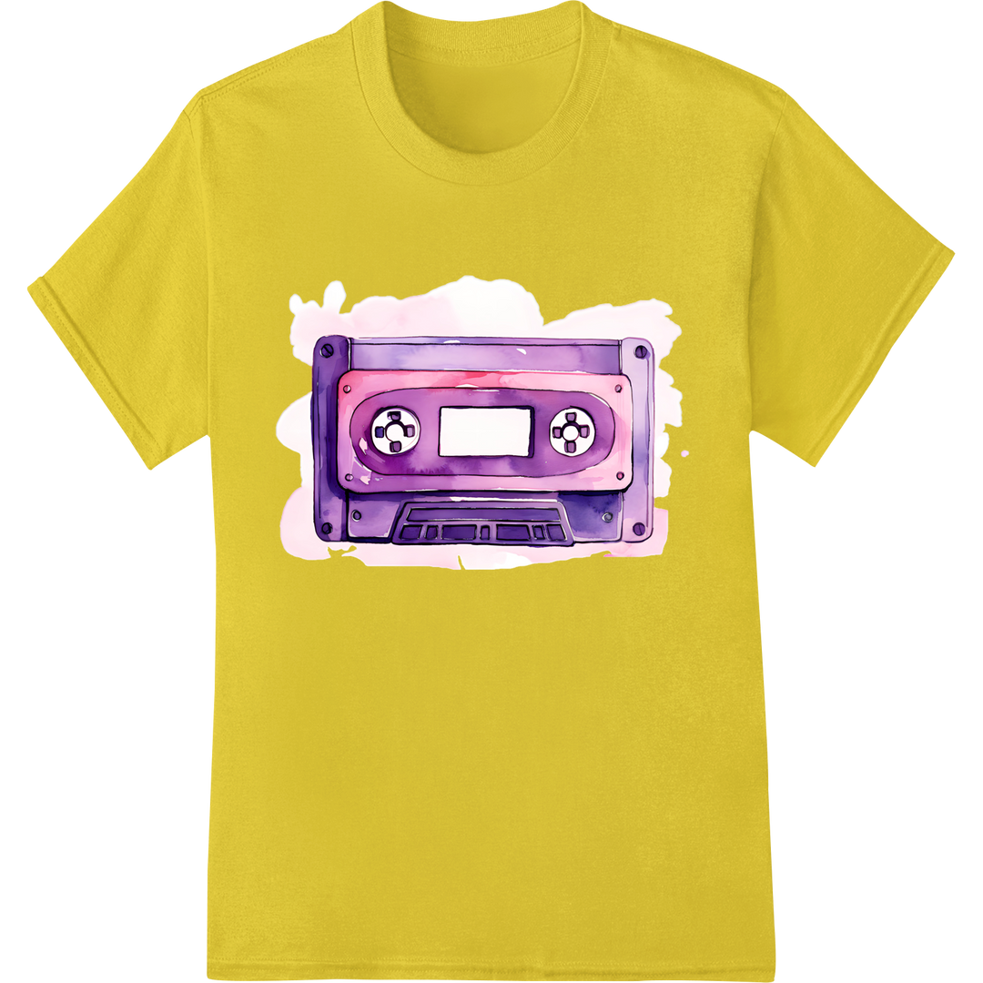 Retro Cassette Print Heat Transfer | Vintage 80s 90s Vibe on yellow shirt - SUPERDTF-DTF Prints-DTF Transfers-Custom DTF Prints