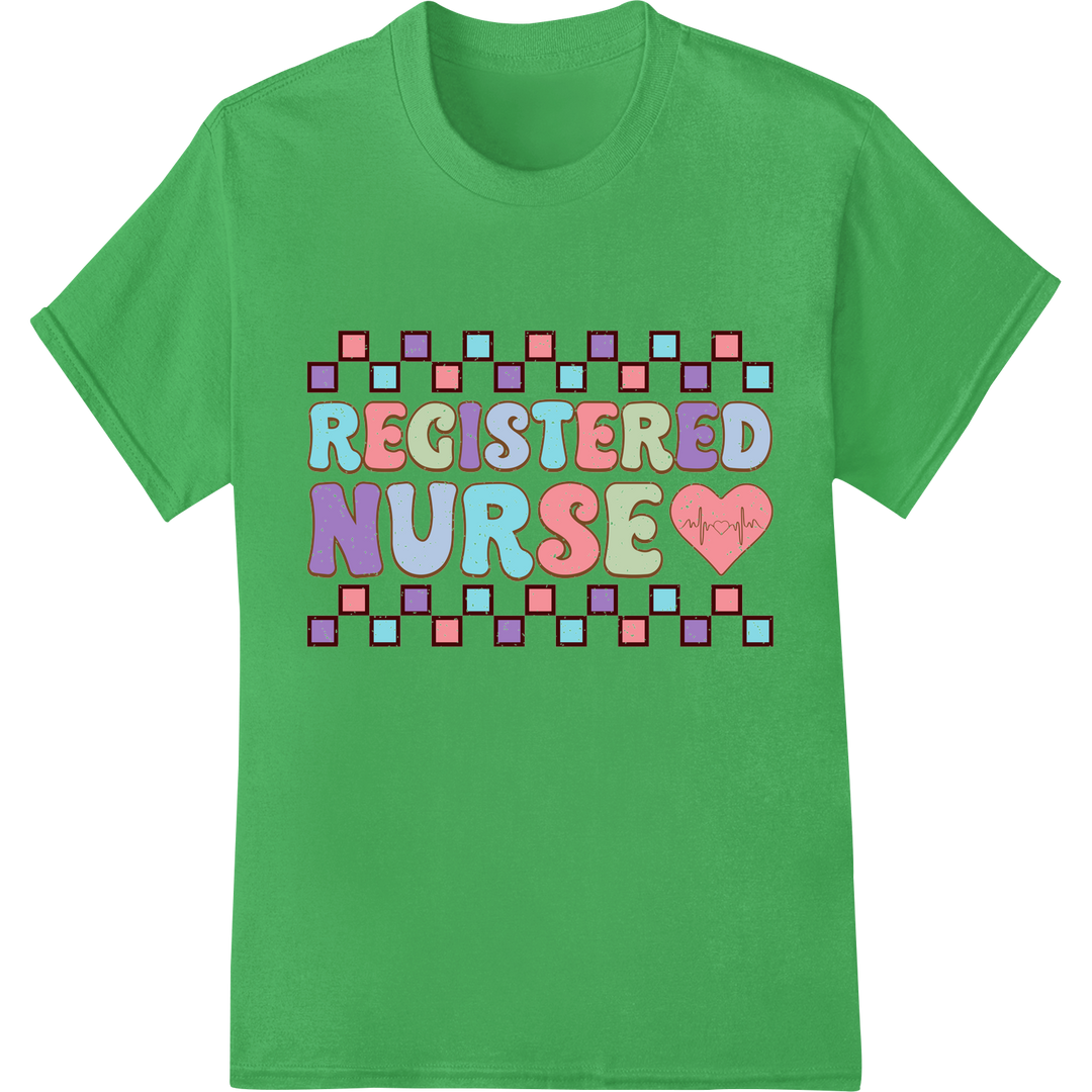 Vibrant 'Registered Nurse' DTF Print Heat Transfer | Nurses Day on green shirt - SUPERDTF-DTF Prints-DTF Transfers-Custom DTF Prints