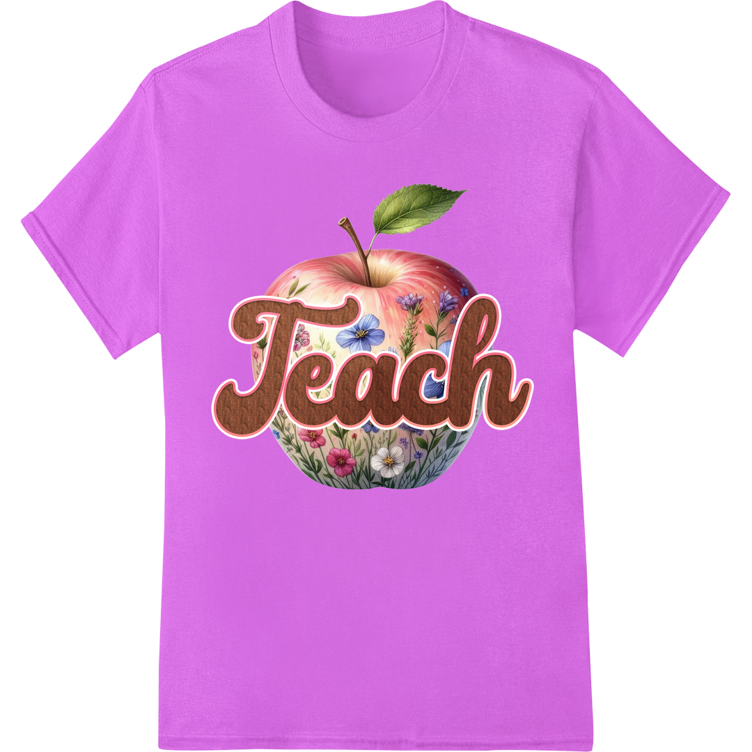 Heartfelt 'Teach' Apple Print | Teacher Appreciation Day Gift on purple shirt - SUPERDTF-DTF Prints-DTF Transfers-Custom DTF Prints