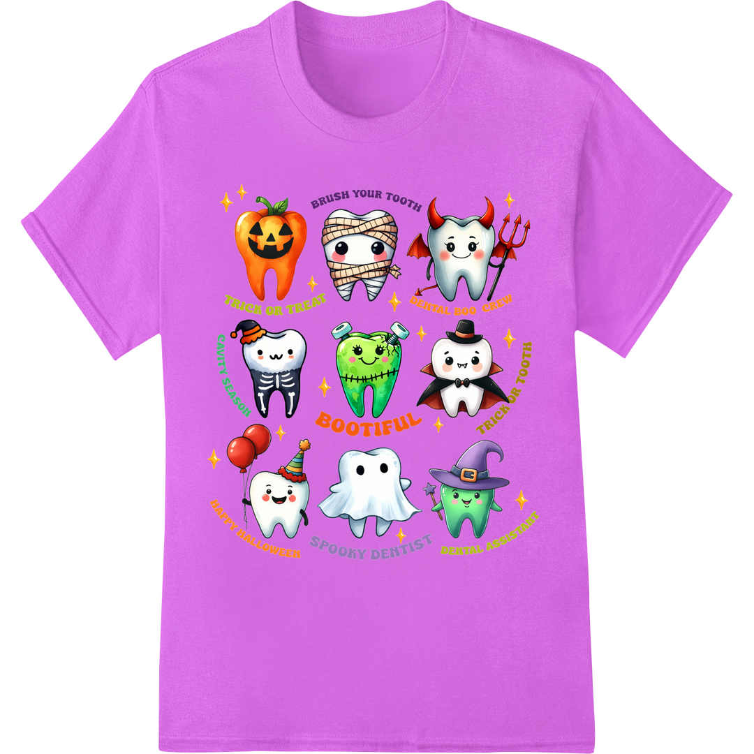 Spooky Smiles: Dentist-Themed Halloween DTF Print Transfer on purple shirt - SUPERDTF-DTF Prints-DTF Transfers-Custom DTF Prints