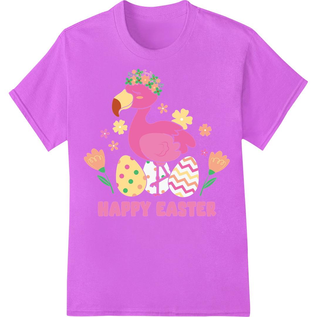 Festive Flamingo Easter DTF Print | Vibrant Spring Design on purple shirt - SUPERDTF-DTF Prints-DTF Transfers-Custom DTF Prints