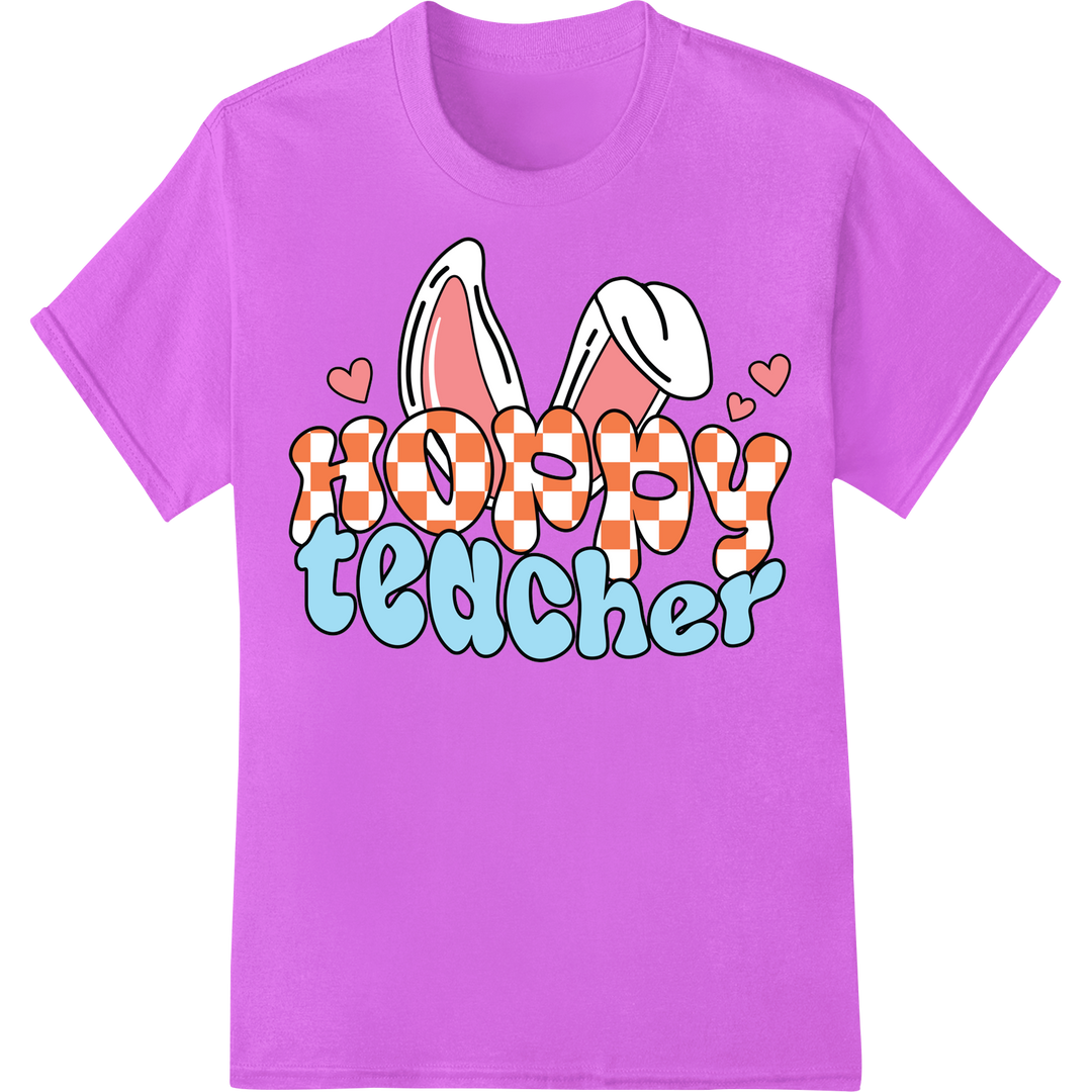 Hoppy Teacher: Playful Retro Easter DTF Print Heat Transfer on purple shirt - SUPERDTF-DTF Prints-DTF Transfers-Custom DTF Prints