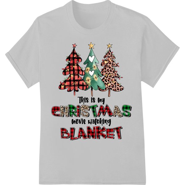 Cozy Retro Christmas Movie Watching Blanket | Trendy Trees on white shirt - SUPERDTF-DTF Prints-DTF Transfers-Custom DTF Prints