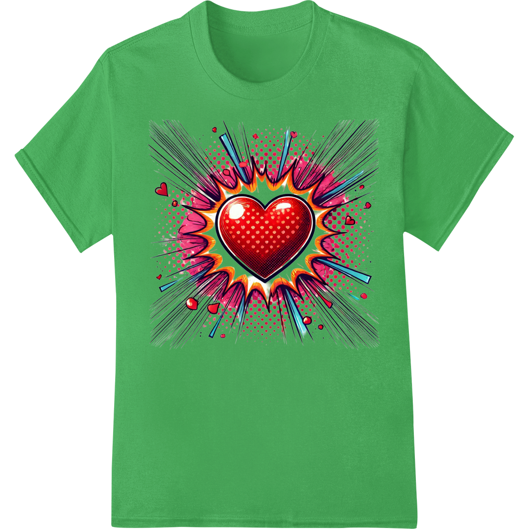 Vibrant Pop Art Heart DTF Print Heat Transfer | Bold Design on green shirt - SUPERDTF-DTF Prints-DTF Transfers-Custom DTF Prints