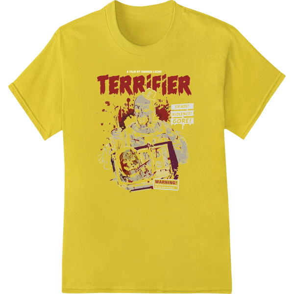 Terrify in Style with This Killer Clown Heat Transfer on yellow shirt - SUPERDTF-DTF Prints-DTF Transfers-Custom DTF Prints