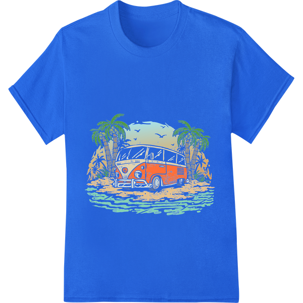 Vintage Surf Van: Retro Summer Beach Vibes Heat Transfer enhanced with professional custom apparel