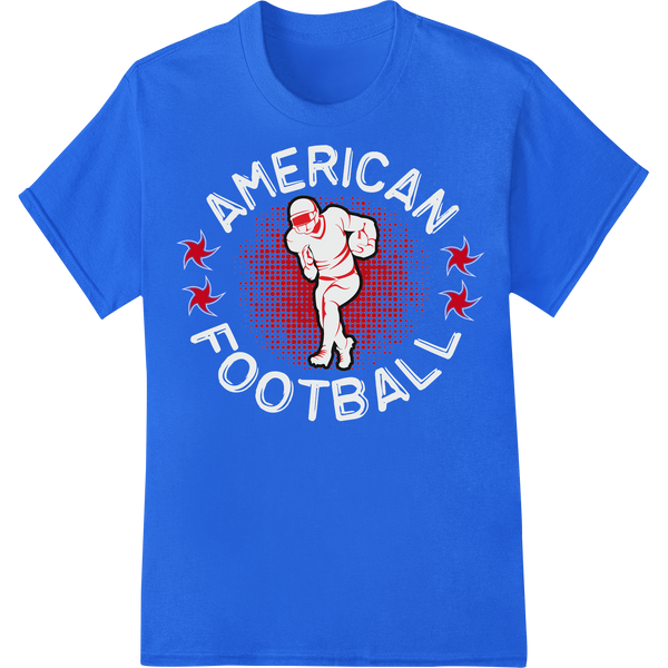 Dynamic American Football Player DTF Print Heat Transfer on blue shirt - SUPERDTF-DTF Prints-DTF Transfers-Custom DTF Prints