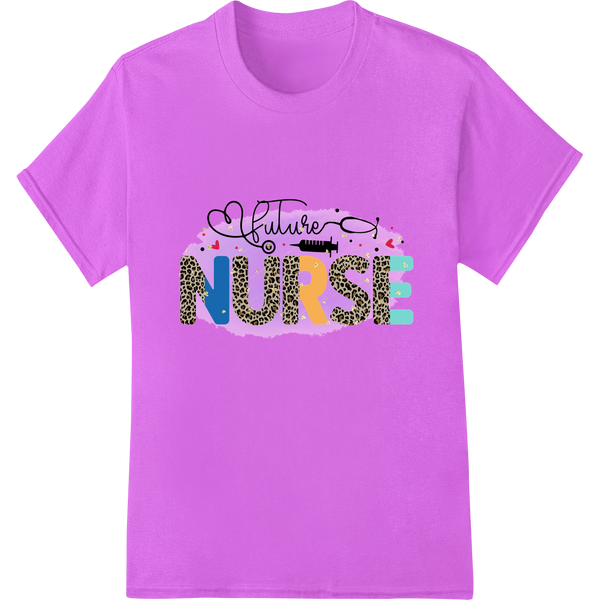 Future Nurse: Bold Leopard Print Design for Healthcare showcasing advanced DTF printing service technology