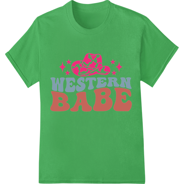 Ride in Style: Bold Western Babe DTF Print Heat Transfer on green shirt - SUPERDTF-DTF Prints-DTF Transfers-Custom DTF Prints