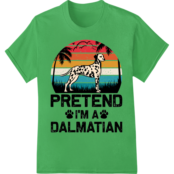 Retro Dalmatian Sunset DTF Print | Vintage Dog T-Shirt Design on green shirt - SUPERDTF-DTF Prints-DTF Transfers-Custom DTF Prints