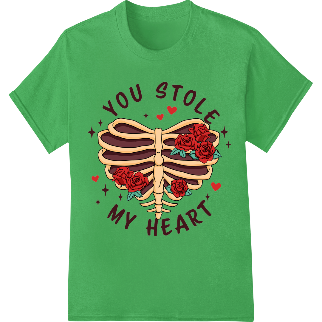 Funny Skeleton Steals Heart This Valentine's Day on green shirt - SUPERDTF-DTF Prints-DTF Transfers-Custom DTF Prints