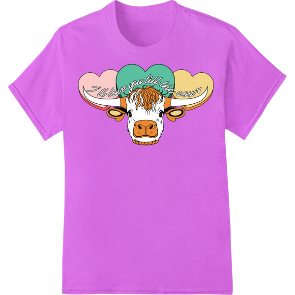 Groovy Hippie Cow Valentine DTF Transfer Print | Peace & Love on purple shirt - SUPERDTF-DTF Prints-DTF Transfers-Custom DTF Prints