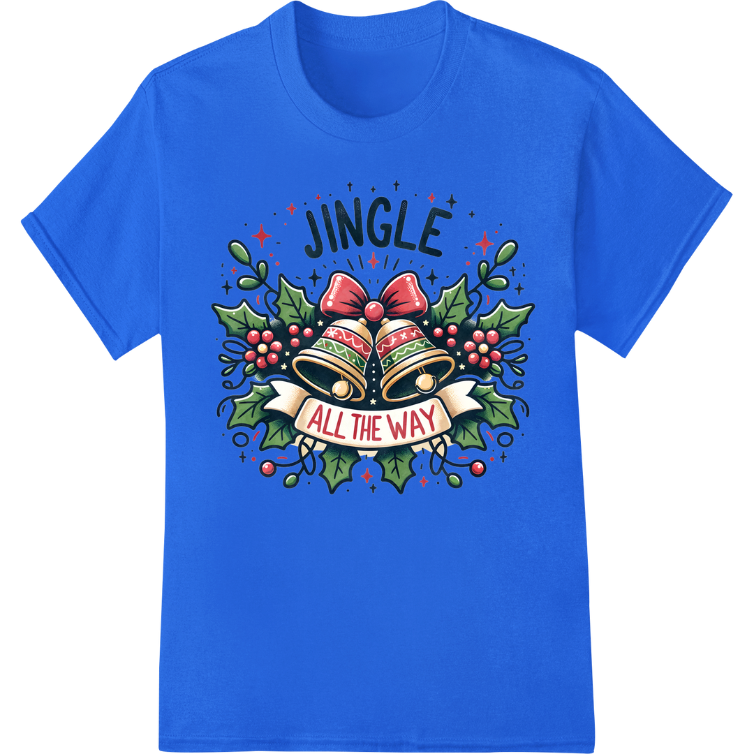 Jingle All The Way: Festive Christmas DTF Print Heat Transfer on blue shirt - SUPERDTF-DTF Prints-DTF Transfers-Custom DTF Prints