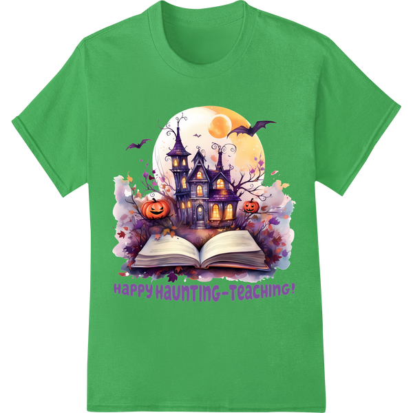 Spooky Scholarly Halloween DTF Print Heat Transfer on green shirt - SUPERDTF-DTF Prints-DTF Transfers-Custom DTF Prints