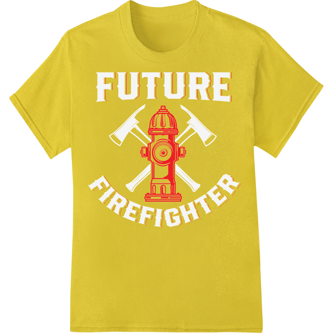 Bold Firefighter 'FUTURE' Hydrant DTF Print Heat Transfer on yellow shirt - SUPERDTF-DTF Prints-DTF Transfers-Custom DTF Prints