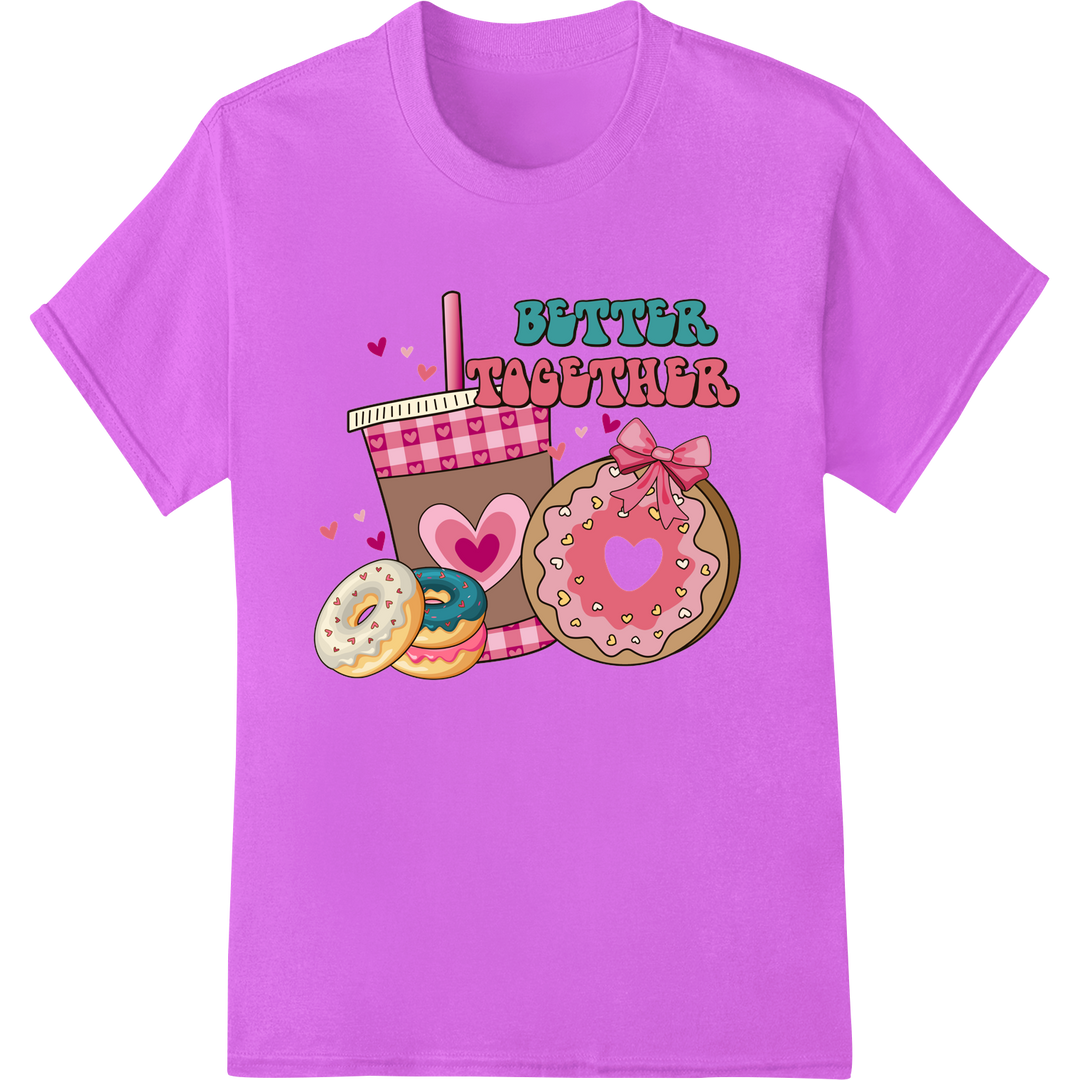 Better Together: Coffee & Donut Valentine's DTF Print on purple shirt - SUPERDTF-DTF Prints-DTF Transfers-Custom DTF Prints