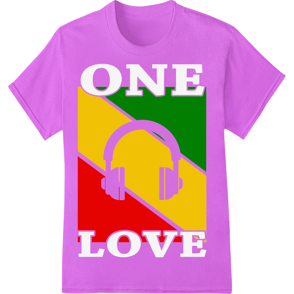 Vibrant One Love DTF Print for Reggae Music Enthusiasts on purple shirt - SUPERDTF-DTF Prints-DTF Transfers-Custom DTF Prints