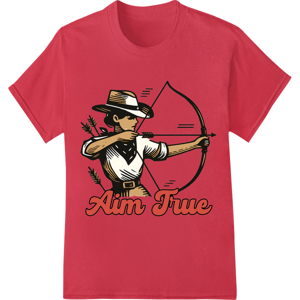 Aim True: Bold Western Cowgirl Archer Super DTF Print on red shirt - SUPERDTF-DTF Prints-DTF Transfers-Custom DTF Prints