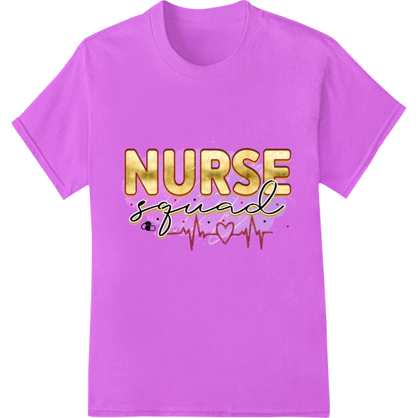 Colorful 'Nurse Squad' design featuring a group of diverse nurses in different uniforms and poses, perfect for custom nurse...