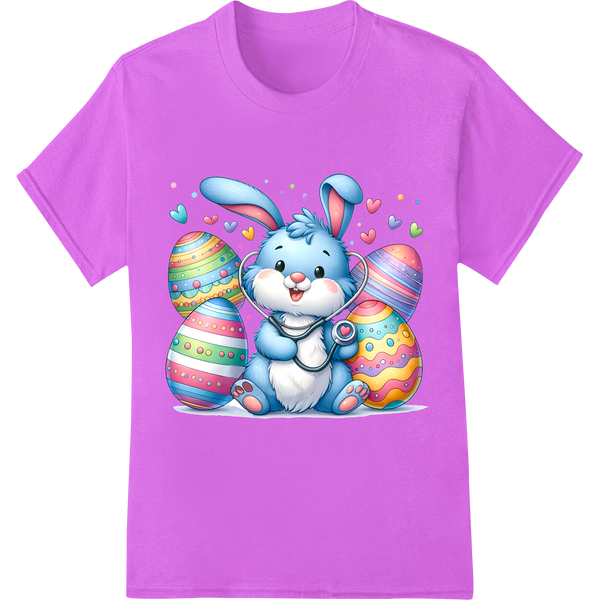 Adorable Blue Bunny with Colorful Easter Eggs - DTF Print on purple shirt - SUPERDTF-DTF Prints-DTF Transfers-Custom DTF Prints