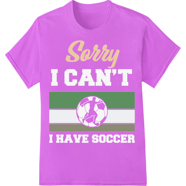 Vibrant 'Sorry' Soccer Typography DTF Print Heat Transfer on purple shirt - SUPERDTF-DTF Prints-DTF Transfers-Custom DTF Prints