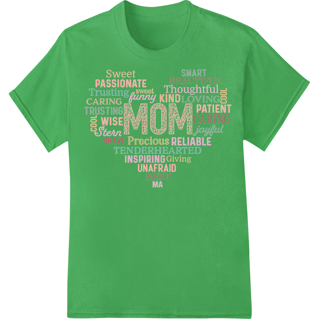 Heartfelt Mother's Day Word Cloud DTF Print Transfer on green shirt - SUPERDTF-DTF Prints-DTF Transfers-Custom DTF Prints