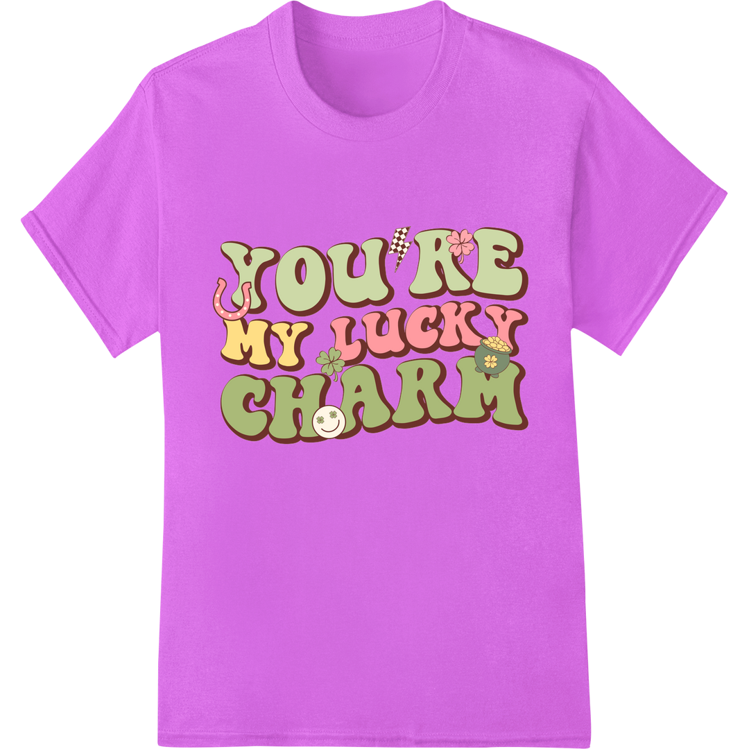 Retro 'You're My Lucky Charm' St. Patrick's Day DTF Print on purple shirt - SUPERDTF-DTF Prints-DTF Transfers-Custom DTF Prints