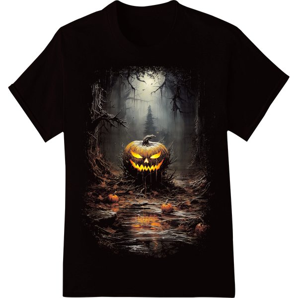 Eerie Pumpkin: Haunting Halloween DTF Print Heat Transfer on black shirt - SUPERDTF-DTF Prints-DTF Transfers-Custom DTF Prints